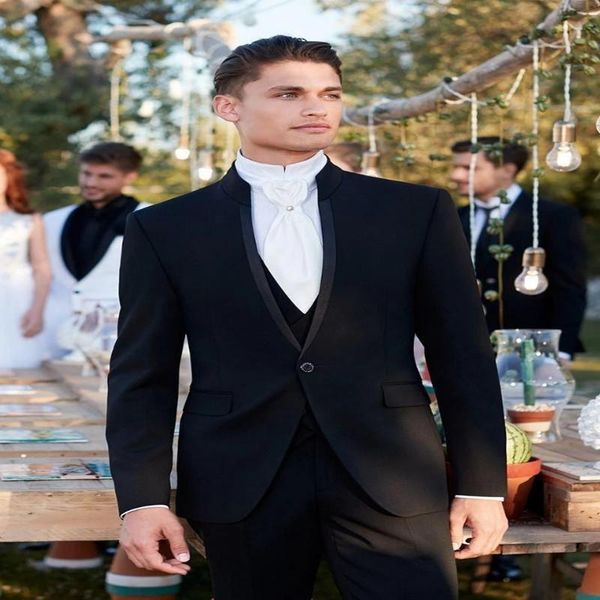 

men's suits & blazers fashion design one button black groom tuxedos stand collar handsome wedding men three pieces prom dinner blazer, White;black