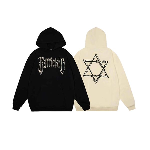 

hip autumn winter new ins men's and women's skull lettered printed hip hop loose hoodie, Black