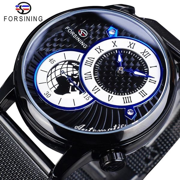 

forsining black chronograph sports watches waterproof mesh band automatic lighting hand mechanical montre homme, Slivery;brown
