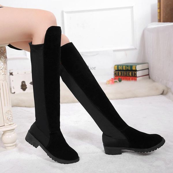 

boots round toe fashion flock women over-the-knee low square heel autumn winter zip solid shoes, Black