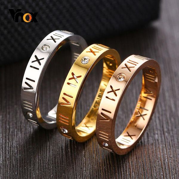

cluster rings vnox 3mm thin women hollow roman numeral with cz stongs band elegant chic lady party ring, Golden;silver