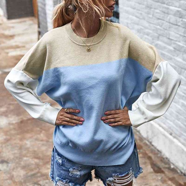 maglione pullover blu lavorato a maglia maglione colorato vintage femminile autunno inverno top maglione casual accogliente 210415