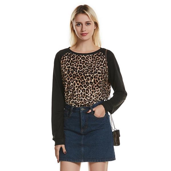 

women's t-shirt spring pullover women long sleeve patchwork vintage street girl european crewneck leopard casual fashion harajuku tshir, White
