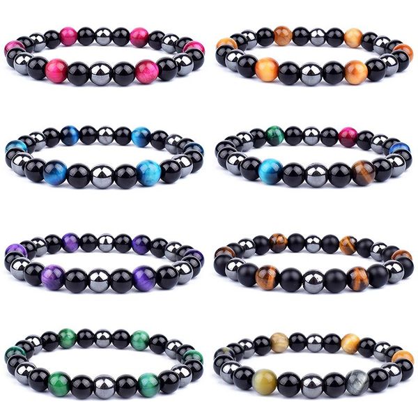 

beaded, strands natural obsidian hematite tiger eye bead bracelets men for magnetic health protection women soul jewelry gift pulsera hombre, Black