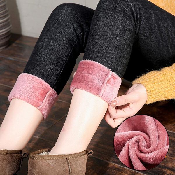 

velvet jeans women high waist elastic ankle ladies trousers female winter warm pantalon denim for pants plus size women's, Blue