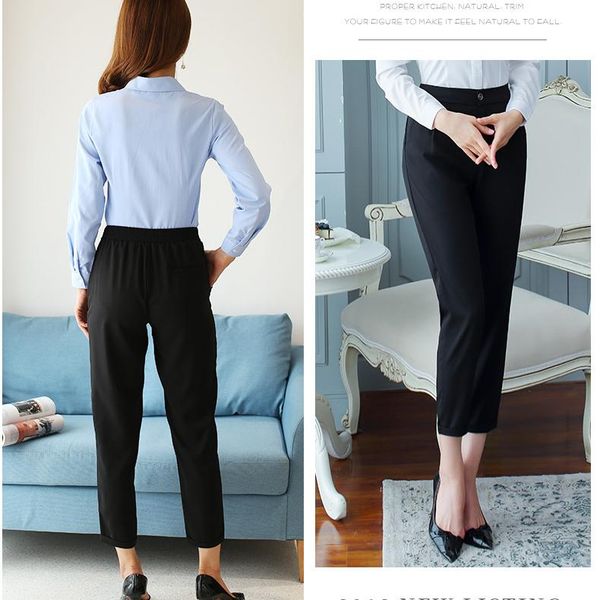 

women's pants & capris women's fashion suit trousers lady black straight-leg ankle, Black;white