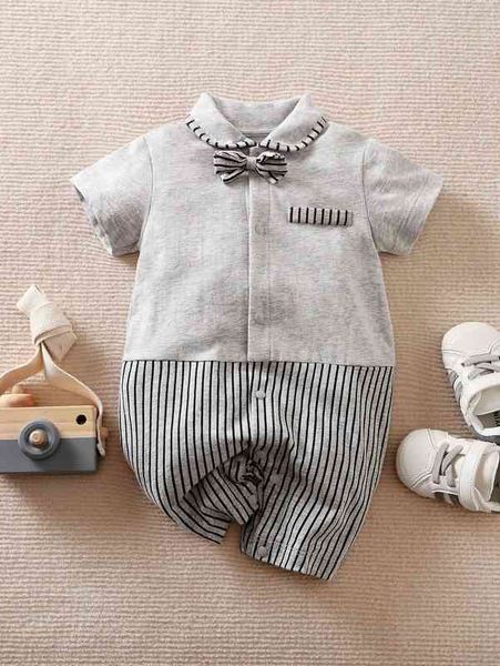

yierying baby bow front striped romper she, Blue
