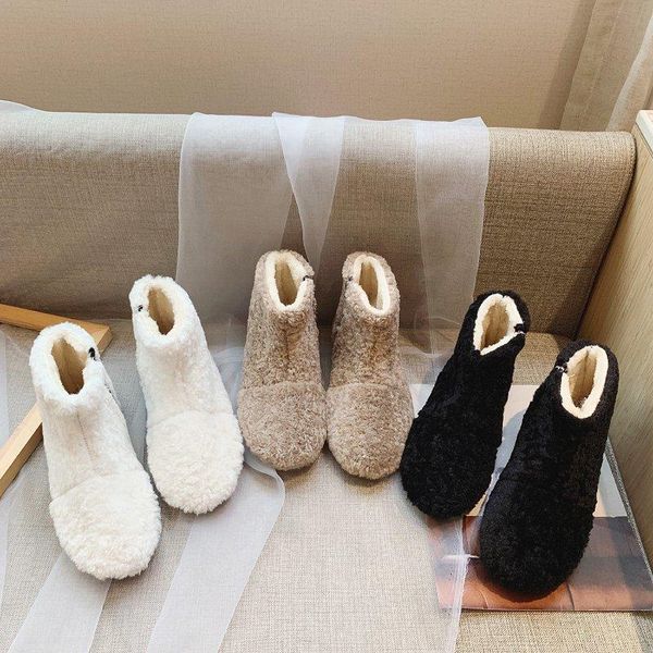 

boots women winter 2021 fashion warm fur snow flats soft bottom female cotton zipper ankle girl low heels ladies shoes, Black