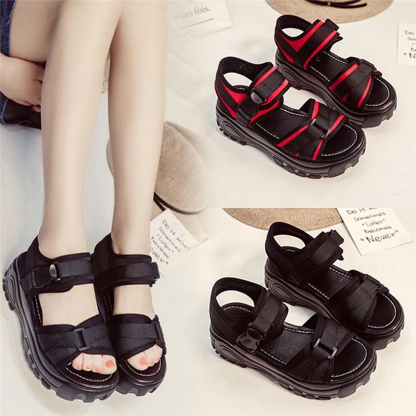 

fashion casual sandals women summer fish mouth thick platform wedges loafers shoes peep toe lace-up outside basic, Black