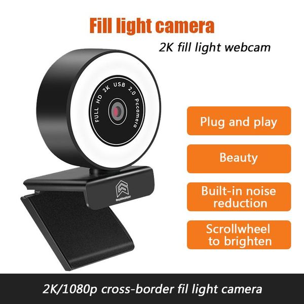 

auto focus hd webcam 2k usb camera with selfie light built in microphone for pc webcams