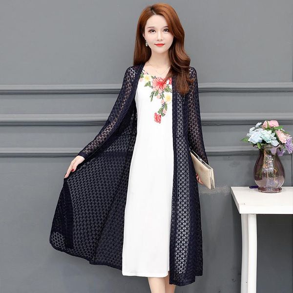 

women's knits & tees plus size 5xl long thin cardigan female sweater women hollow out sleeve cardigans coat spring knit gd693, White