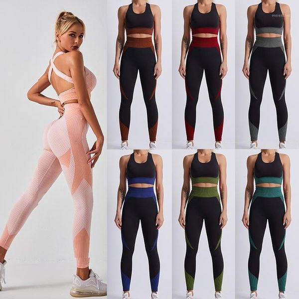 

yoga outfit summer 2 piece set women sets gym clothes seamless leggings padded sports bra fitness sport suit jogging femme