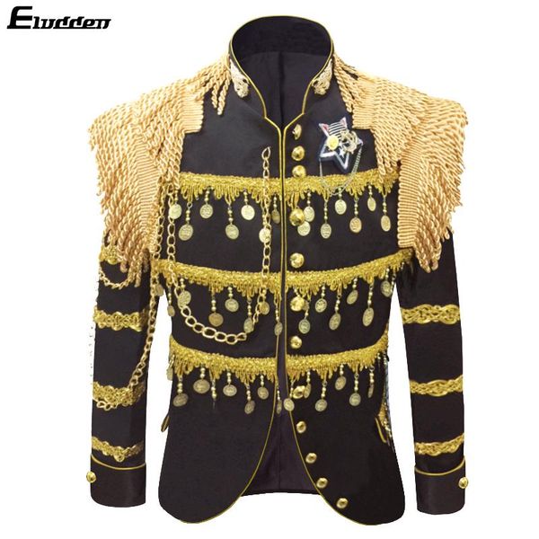 

men's court costumes tassel stage blazer national costume retro magician male singer nightclub bar dress suits & blazers, White;black
