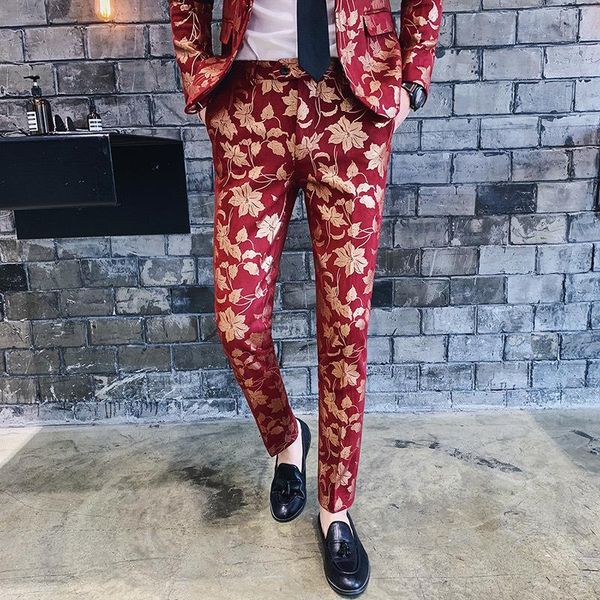 

men's suits & blazers korean version flower slim long pants nightclub male singer stage show performance trousers party suit mens, White;black