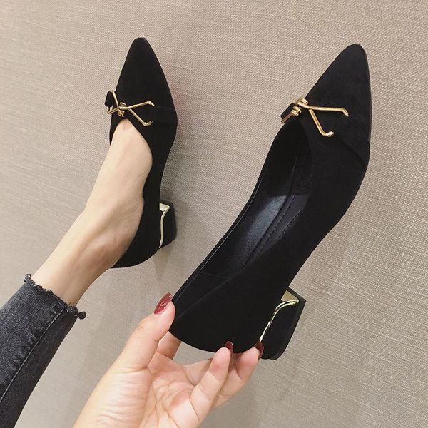 

plus size 40 women pumps suede dress shoes low heels ol office lady casual shoe classics soft pump 2.5cm spring 2021, Black