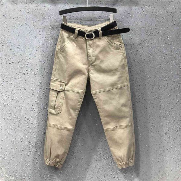 

capris spring fall girl's safari denim harem single-pocket pocket all combined casual loose plus size s277, Black;white