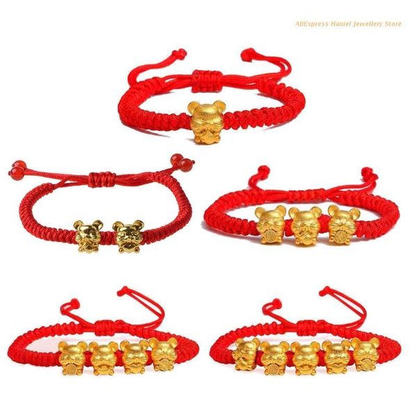 

charm bracelets 2021 year mascot five fortunes mouse red string bracelet attract wealth luck dropship, Golden;silver