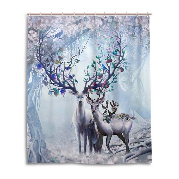 

deer flowers shower curtain bathroom decor set with hook waterproof without chemical odor-clearinches 2030407