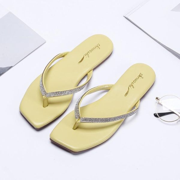

fashionable bright diamond casual flat flip-flops slippers, Black
