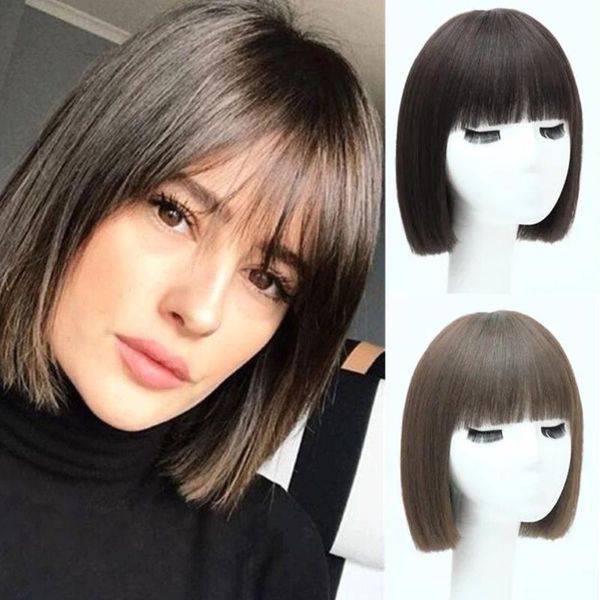 

synthetic wigs lupu short straight bob for women black brown cosplay wig with bangs high temperture fiber hair