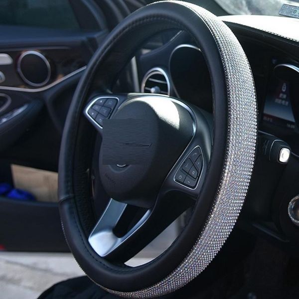 

all seasons rhinestones crystal car steering wheel cover pu leather steering-wheel covers auto accessories case styling