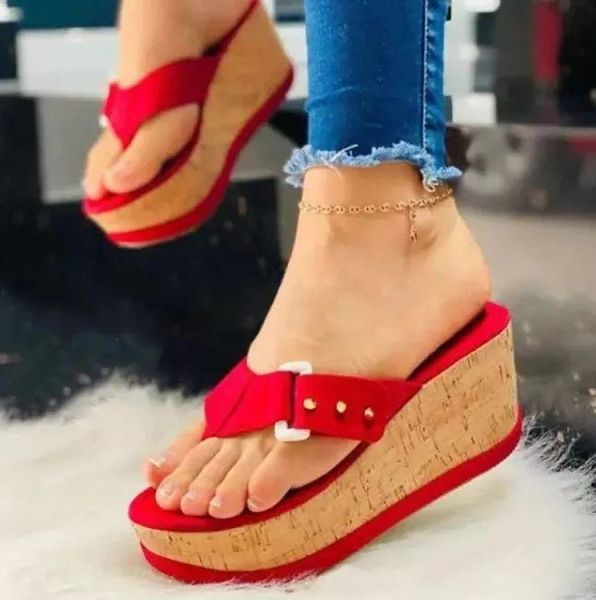 

slippers summer fashionwear muffin thick bottom slope heel antiskid beach shoes seaside cool slipper clip foot high flip flop km083, Black