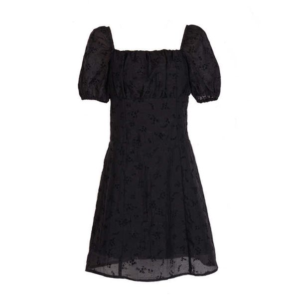 

perhaps u puff sleeve slash neck short sleeve mini dress elegant solid summer women female black d1886 210529, Black;gray