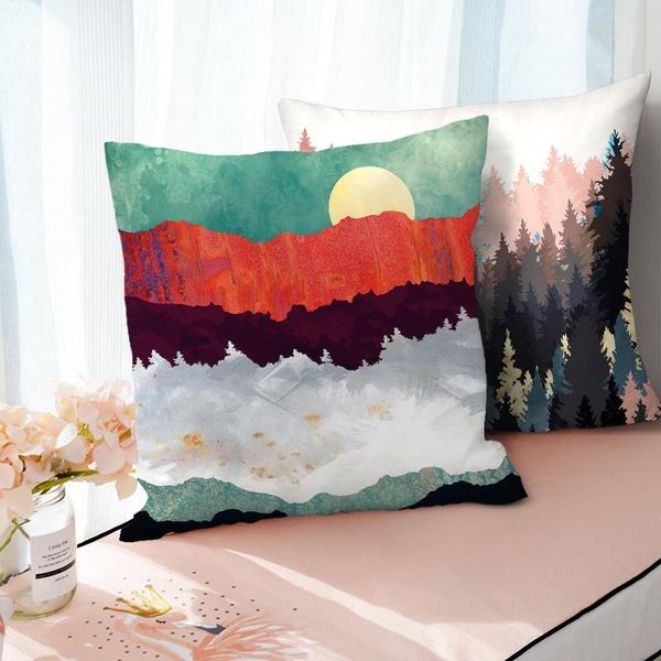 

cushion/decorative pillow mountain senic painting landscape cushion cover 45x45 pink case for living room sofa throw pillowcase home decor