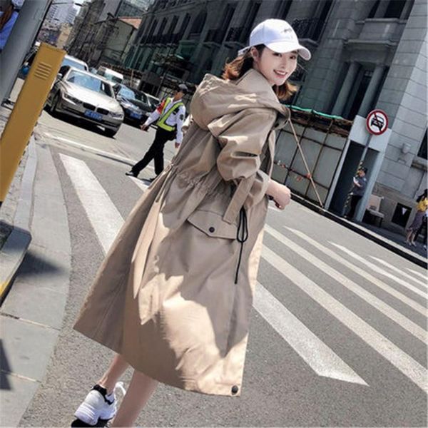 

women's trench coats fashion long windbreaker coat 2021 spring autumn korean loose british style m571, Tan;black
