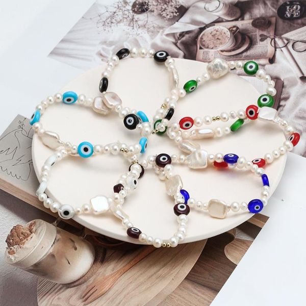 

charm bracelets colorful boho evil turkish eye bracelet couple freshwater pearl rice bead women girls aesthetics luxury jewelry gifts, Golden;silver