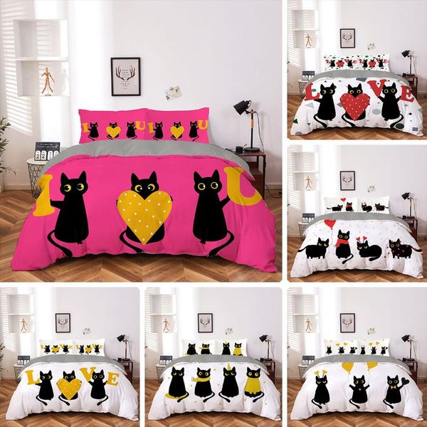 

bedding sets cute printed cat pet set for girls cartoon duvet cover luxury 2/3pcs  king size comforter wedding home textiles