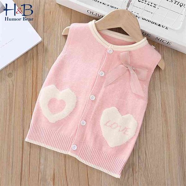 Girls Vest Sweater Bonito Bonito Laço Do Amor Crianças Roupas Crianças Bebê Cardigan Cardigan sem mangas 210611