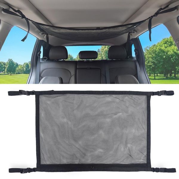 

car organizer universal interior storage bag with zipper breathable adjustable ceiling mesh roof sundries black