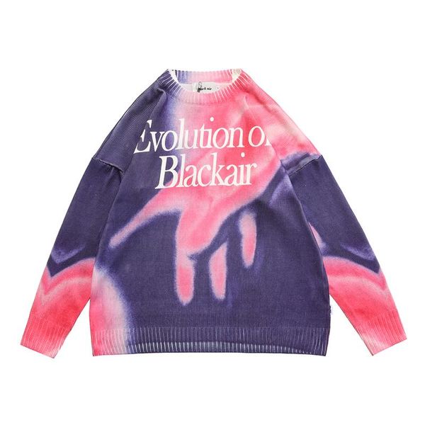 

men's sweaters tie dye color block patchwork casual pullover mens and womens crew neck streetwear retro loose knit autumn sweater, White;black