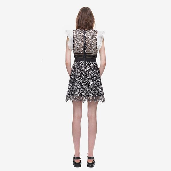 

arrival black aand whie patchwork summer lace elegant womens runway hollow out casual es vestidos, Black;gray
