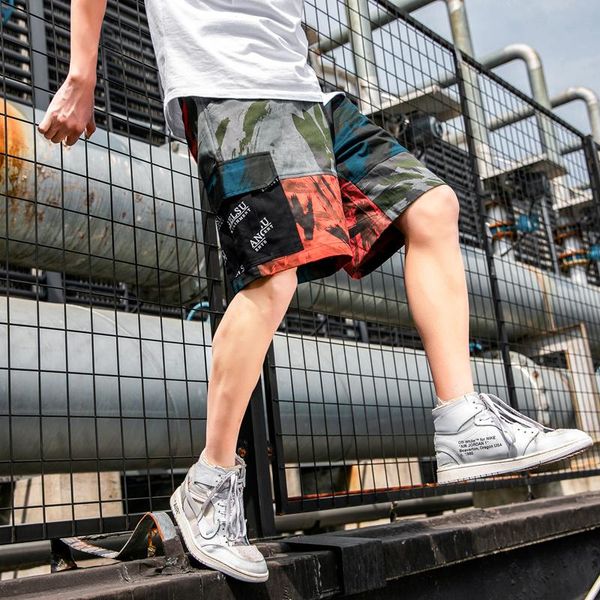 

men's shorts summer thin color splash ink overalls trendy brand fat large size casual loose five-point cargo pants, White;black