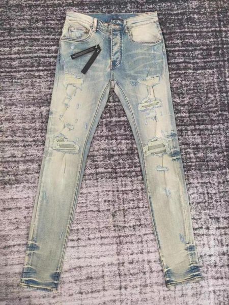 

men's jeans men retro skinny distressed yellow vintage look, Blue