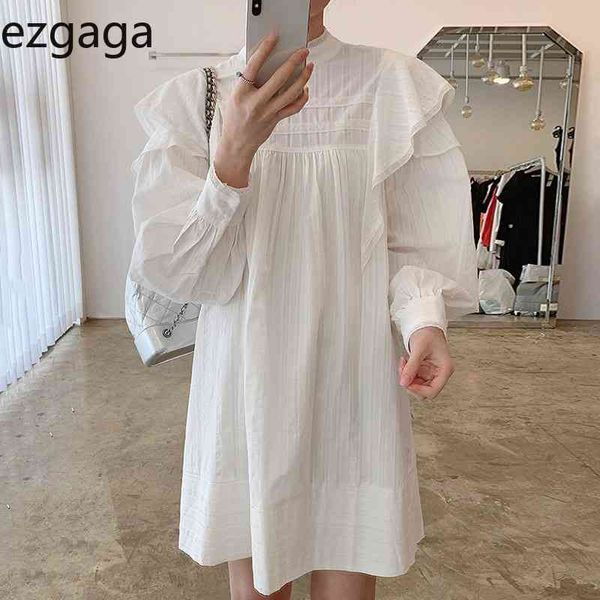 

ezgaga korean dress women chic spring lace patchwork loose lantern sleeve solid long sleeve ladies dresses fashion vestidos 210430, Black;gray