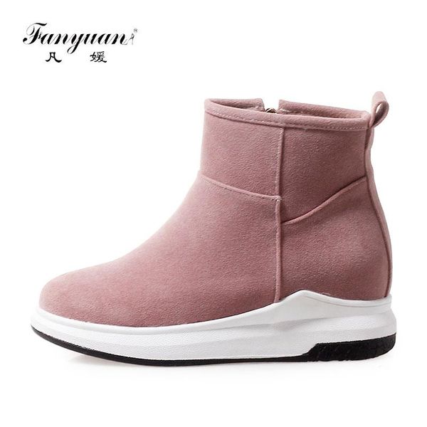 

boots fanyuan women flock warm ankle snow platform shoes woman slip on flats botas mujer female fur plush boot black