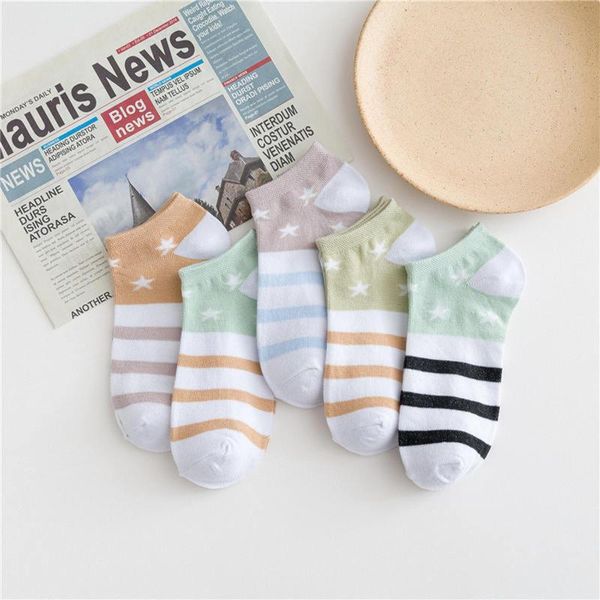 

socks & hosiery 5 pairs/lot low cut women striped black white gray breathable cotton cartoon sports female short men