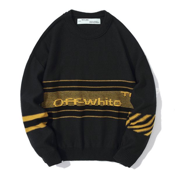 

off autumn winter new and old striped letter knitted sweater, Black