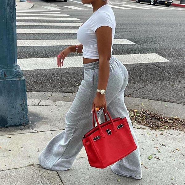 

running pants 2021 fashion gray wide leg jogger sweatpants women high waist solid loose straight sports casual trousers streetwear, Black;blue