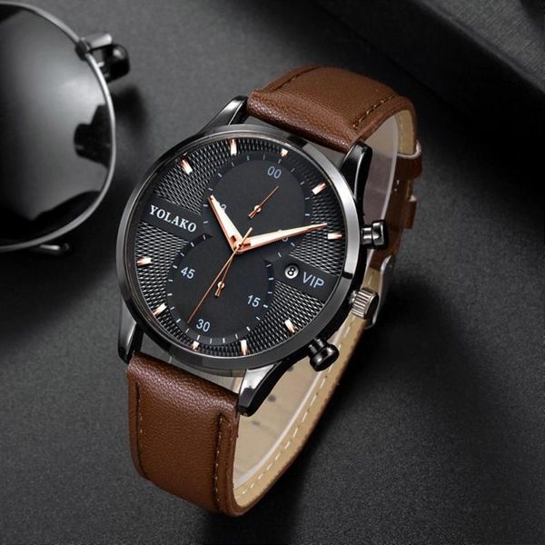 

wristwatches men's watches fashion date alloy case synthetic leather analog quartz sport watch male clock relogio masculino, Slivery;brown