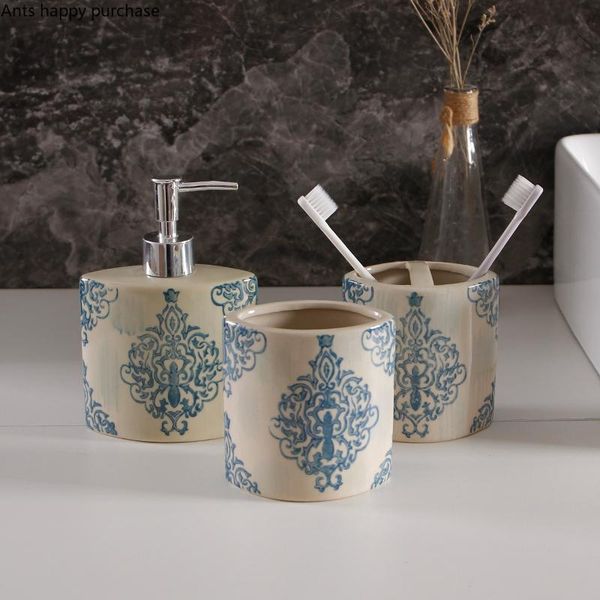 

bath accessory set ceramic wash bathroom 3-piece lotion bottle soap mouth cup toothbrush holder home supplies toiletries