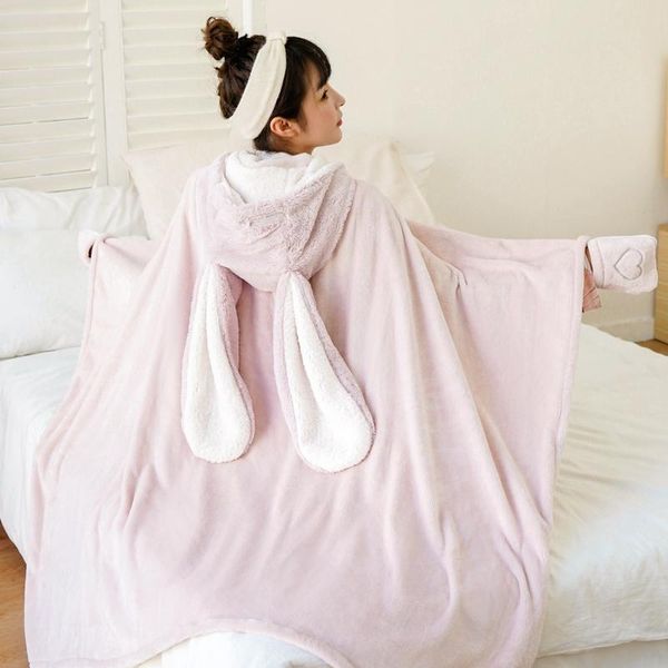 

blankets lovely pink comfy flannel tv blanket sweatshirt winter warm adults and children ear hooded fleece sleepwear cloak