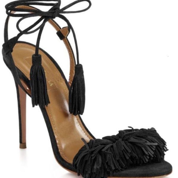 

sandal tassel sandals, stiletto heels, women's shoes., Black