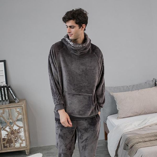 

men's sleepwear yrrfuot autumn winter flannel loose velvet pajamas casual comfortable men hooded warmth thickening homewear suit h9g8, Black;brown
