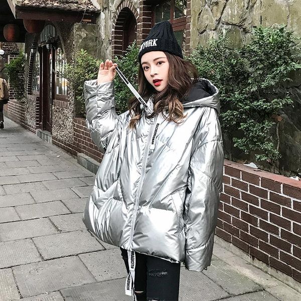 

women's jackets winter glossy bright down parka hooded coat zip jacket large size loose warm thick women, Black;brown