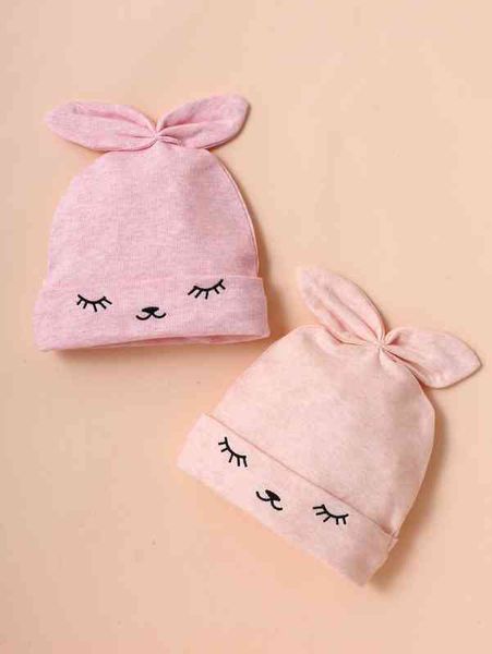

2pcs baby cartoon embroidery beanie she, Yellow