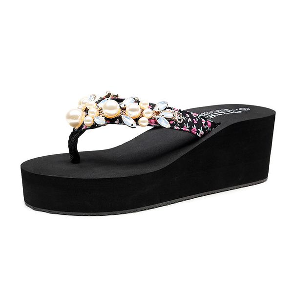 

slippers summer girls' comfortable soft soled high heel sandals korean beach shoes fashion women's gkg5, Black